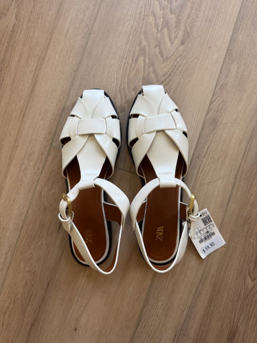 ZARA Size US 9 Flat Fisherman Sandals NWT White - Picture 4 of 7